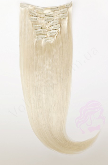 Натуральне волосся на заколках 60 см, 8 пасм, супер блонд (№60)