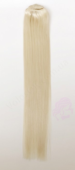 Натуральне волосся на заколках 60 см, 8 пасм, супер блонд (№60)