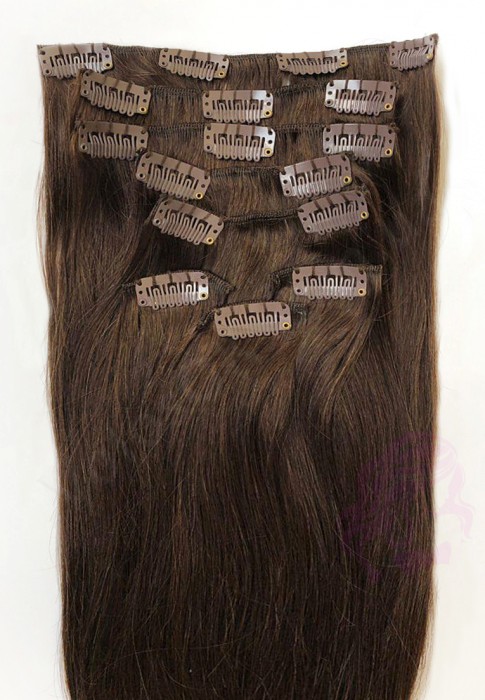 Натуральне волосся на заколках 50 см, 8 пасм, темно-коричневе (№02) Натуральне волосся на заколках 50 см, 8 пасм, темно-коричневе (№02)