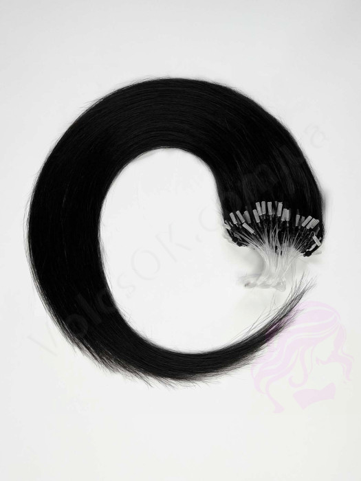 Волосся для холодного нарощування на мікрокільцях, 50 см, 100 пасм, чорне (№01) Волосся для холодного нарощування на мікрокільцях, 50 см, 100 пасм, чорне (№01)