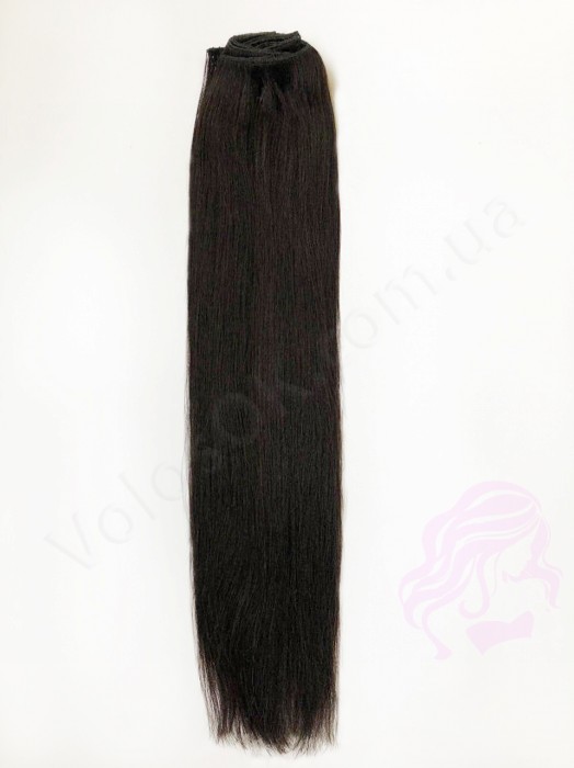Натуральне волосся на заколках 60 см, 8 пасм, чорно-коричневе (№1B)