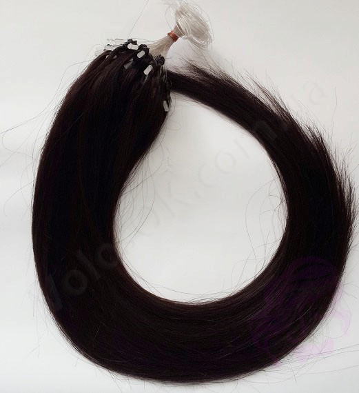 Волосся для холодного нарощування на мікрокільцях, 50 см, 100 пасм, чорно-коричневе (№1B)