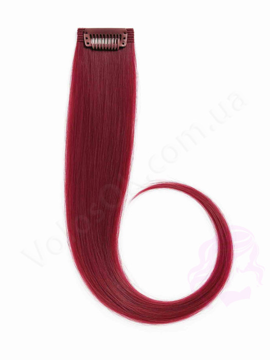 Натуральне волосся на заколках 50 см, 1 пасмо, бордове