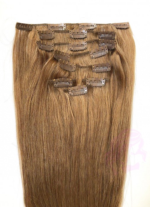 Натуральные волосы на заколках 60 см, 8 прядей, русые (№12)