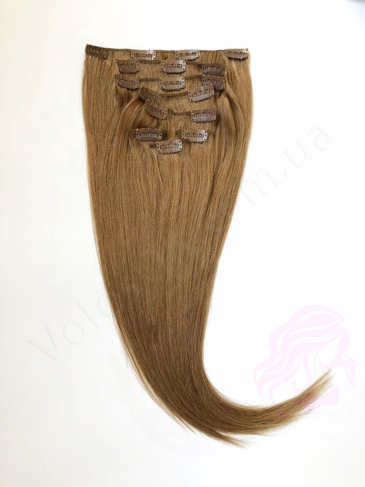 Натуральные волосы на заколках 60 см, 8 прядей, русые (№12)