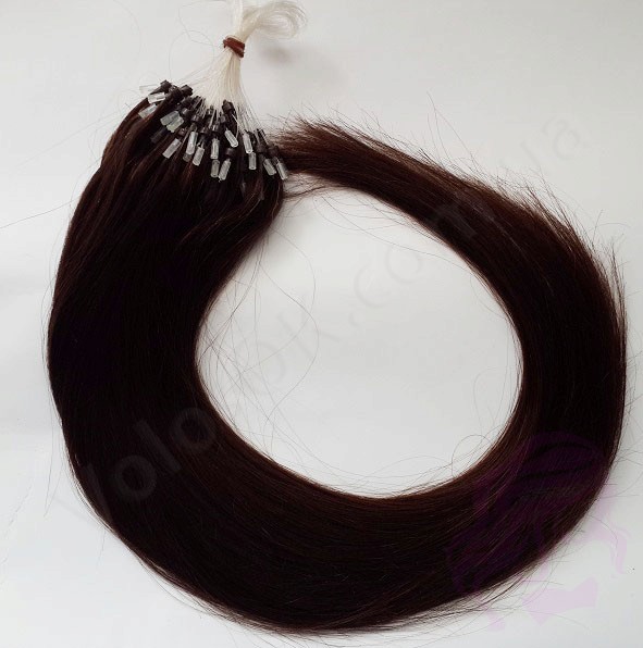 Волосы для холодного наращивания на микрокольцах, 50 см, 100 прядей, темно-коричневые (№02)