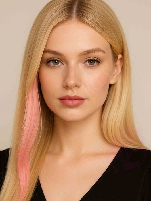 Натуральне волосся на заколках 50 см, 1 пасмо, рожеве