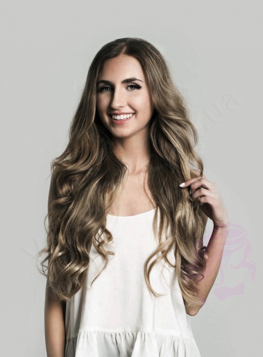 Натуральные волосы на заколках 50 см, 7 прядей, орех (№08)