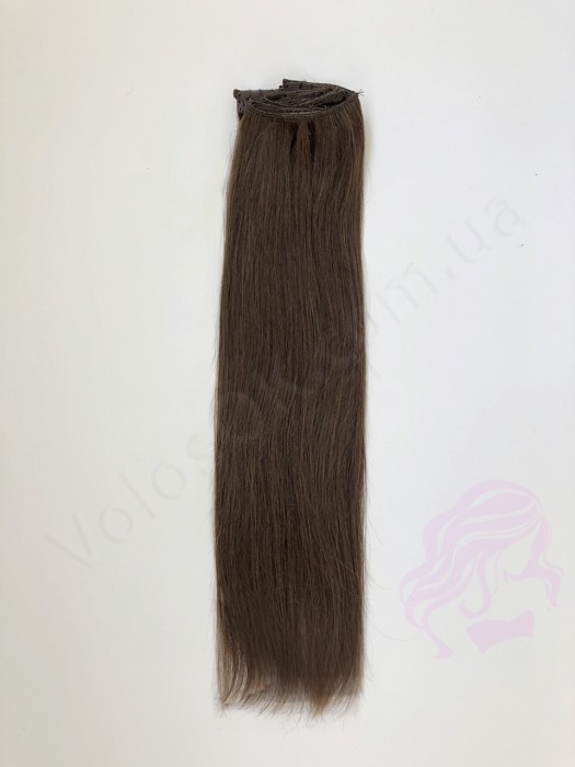 Натуральные волосы на заколках 38 см, 7 прядей, 70 грамм, темно-коричневые (№02)