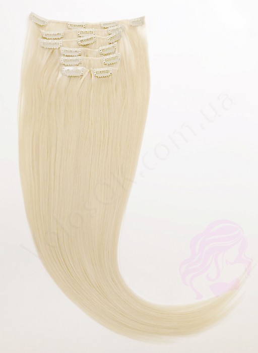 Натуральне волосся на заколках 60 см, 7 пасм, супер блонд (№60)