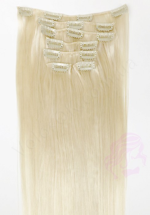 Натуральне волосся на заколках 60 см, 7 пасм, супер блонд (№60)