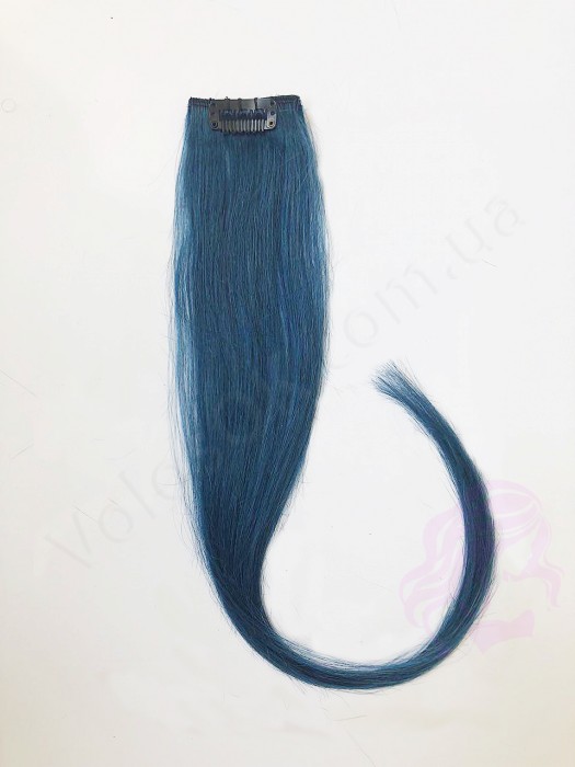 Натуральне волосся на заколках 50 см, 1 пасмо, синє