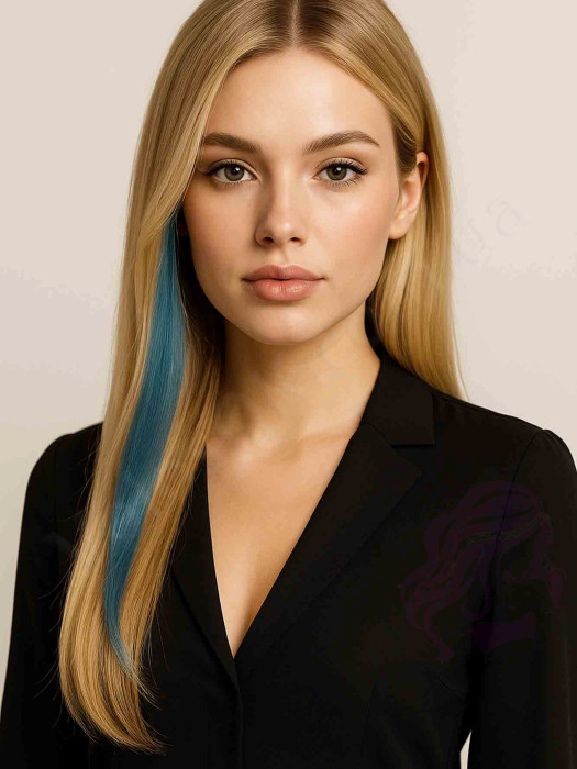 Натуральне волосся на заколках 50 см, 1 пасмо, синє