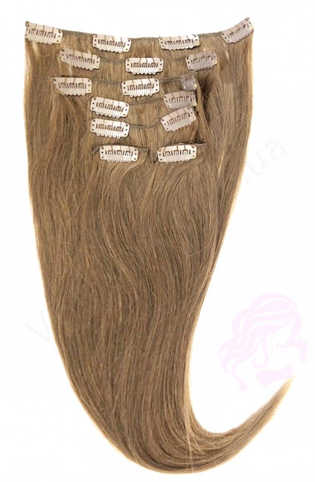 Натуральные волосы на заколках 50 см, 7 прядей, светло-русые (№16) Натуральные волосы на заколках 50 см, 7 прядей, светло-русые (№16)