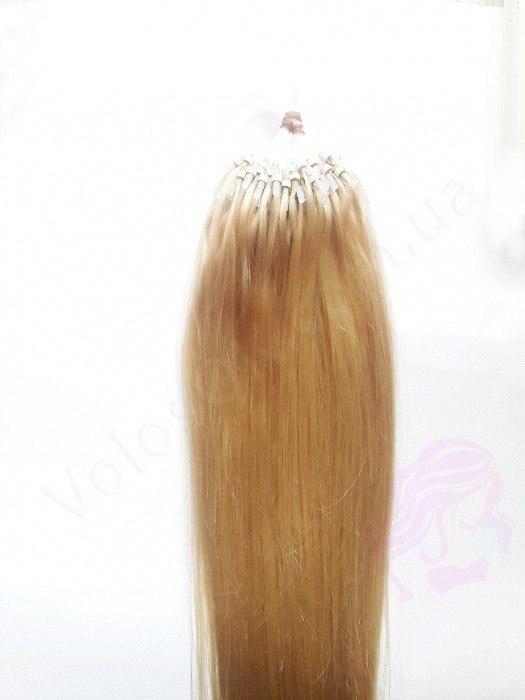 Волосы для холодного наращивания на микрокольцах, 50 см, 100 прядей, золотистый блонд (№24)