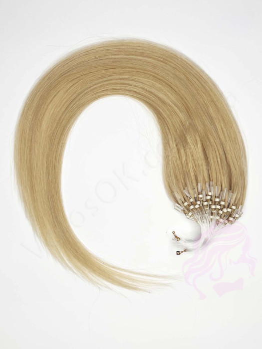 Волосы для холодного наращивания на микрокольцах, 50 см, 100 прядей, золотистый блонд (№24)