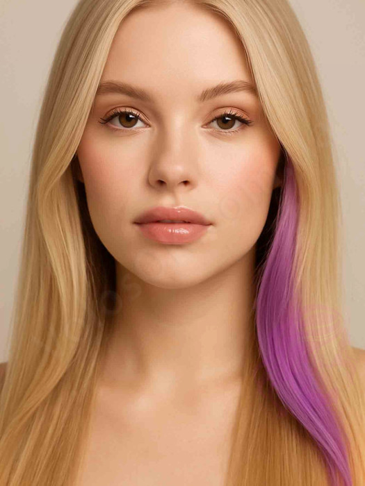 Натуральне волосся на заколках 50 см, 1 пасмо, бузкове