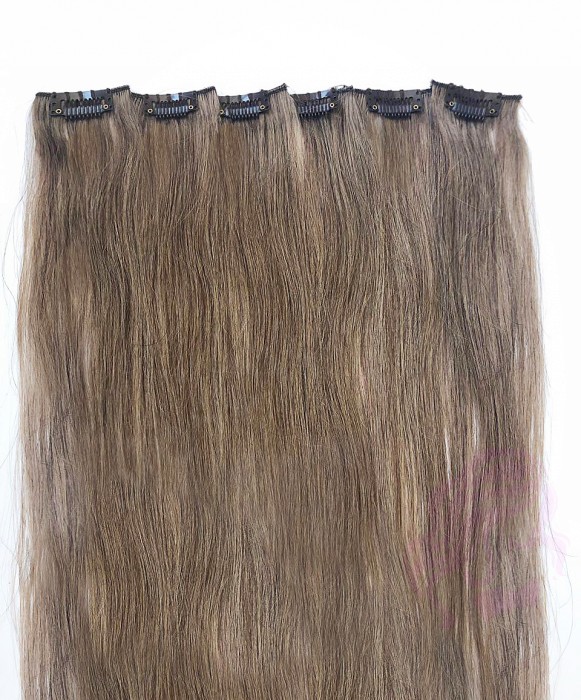Натуральные волосы на заколках 50 см, 6 прядей, лесной орех (№08) Натуральные волосы на заколках 50 см, 6 прядей, лесной орех (№08)