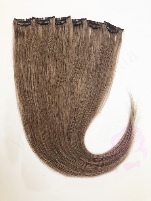 Натуральные волосы на заколках 50 см, 6 прядей, лесной орех (№08) Натуральные волосы на заколках 50 см, 6 прядей, лесной орех (№08)