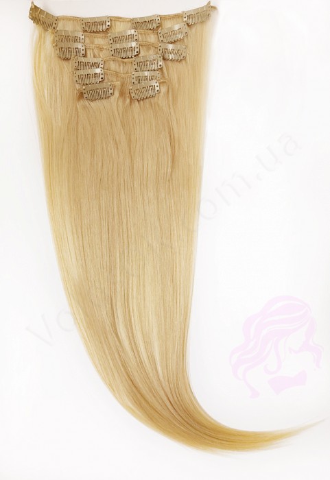 Натуральне волосся на заколках 50 см, 7 пасм, золотистий блонд (№24) Натуральне волосся на заколках 50 см, 7 пасм, золотистий блонд (№24)