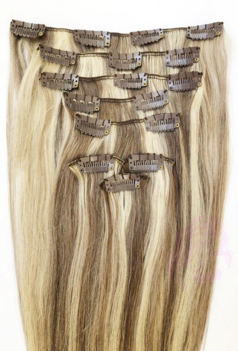 Натуральне волосся на заколках 50 см, 8 пасм, горіх з меліруванням (№08/613)