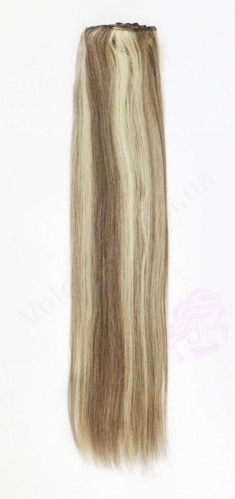 Натуральне волосся на заколках 50 см, 8 пасм, горіх з меліруванням (№08/613)