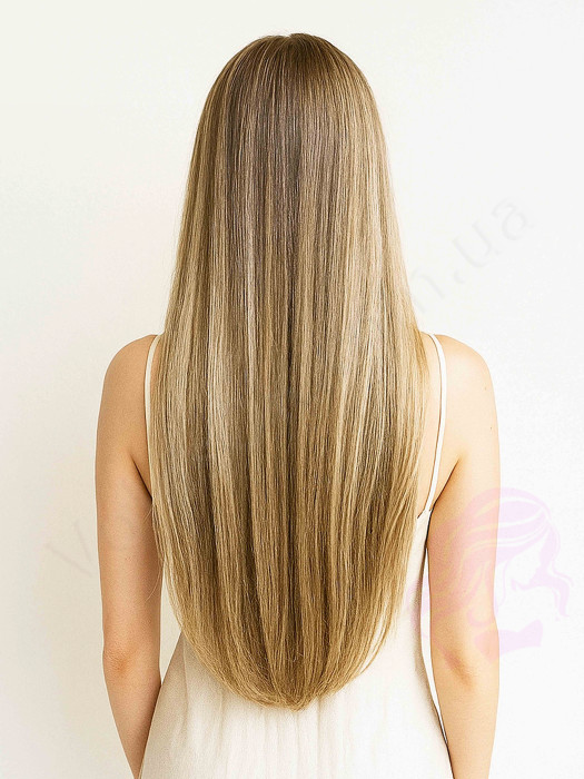 Натуральне волосся на заколках 50 см, 8 пасм, горіх з меліруванням (№08/613)