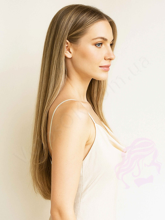 Натуральне волосся на заколках 50 см, 8 пасм, горіх з меліруванням (№08/613)