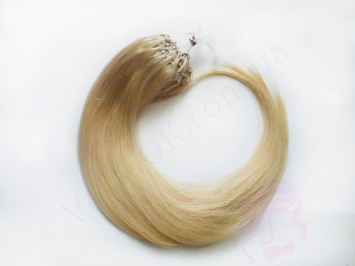 Волосся для холодного нарощування на мікрокільцях, 50 см, 100 пасм, світлий блонд (№613)