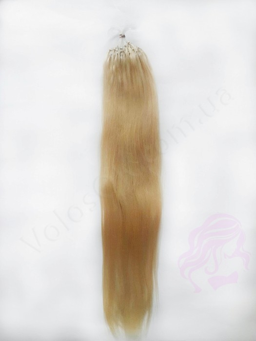 Волосся для холодного нарощування на мікрокільцях, 50 см, 100 пасм, світлий блонд (№613)