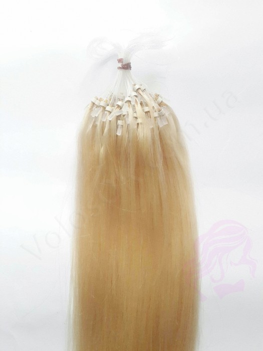 Волосся для холодного нарощування на мікрокільцях, 50 см, 100 пасм, світлий блонд (№613)