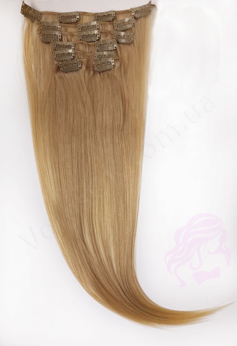 Натуральне волосся на заколках 50 см, 7 пасм, темний блонд (№27)
