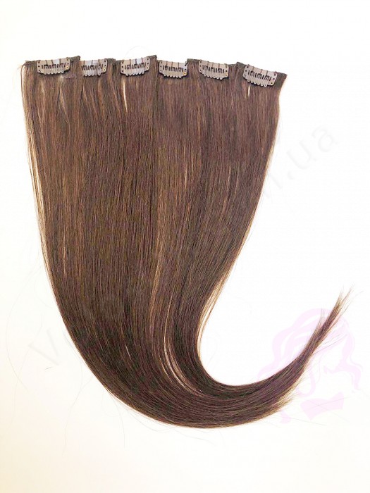 Натуральне волосся на заколках 50 см, 6 пасм, коричневе (№04)