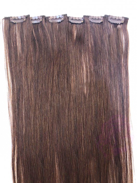 Натуральне волосся на заколках 50 см, 6 пасм, коричневе (№04)