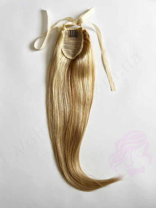 Накладний хвіст з натурального волосся, 50 см, 100г, темний блонд з мелируванням (№27/613))