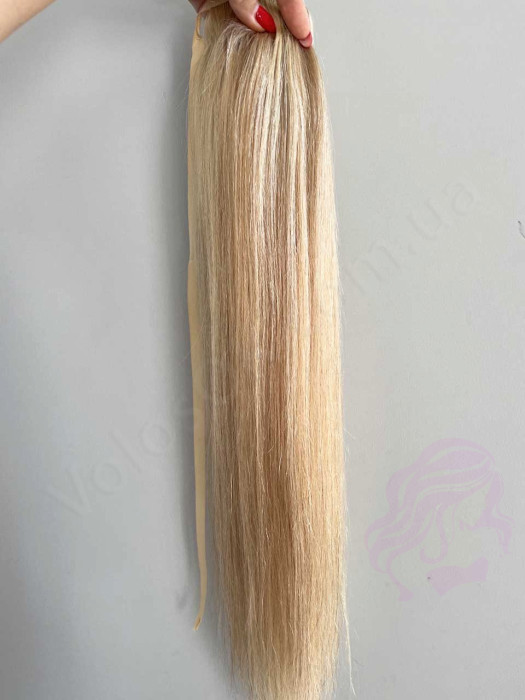 Накладний хвіст з натурального волосся, 50 см, 100г, темний блонд з мелируванням (№27/613))