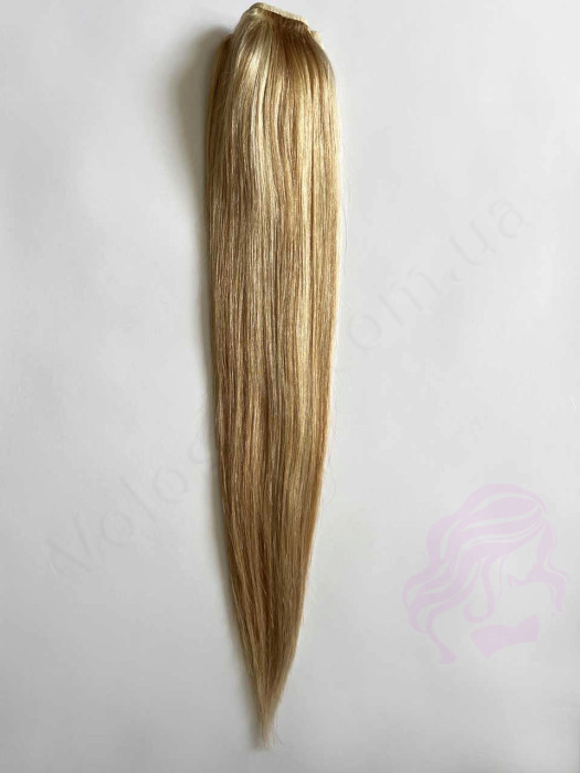 Накладний хвіст з натурального волосся, 50 см, 100г, темний блонд з мелируванням (№27/613))