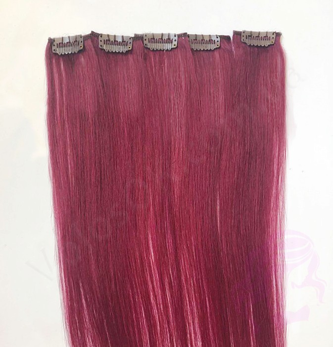 Натуральне волосся на заколках 50 см, 6 пасм, бордове