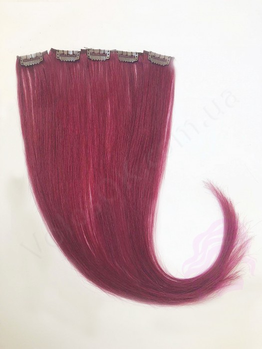 Натуральне волосся на заколках 50 см, 6 пасм, бордове