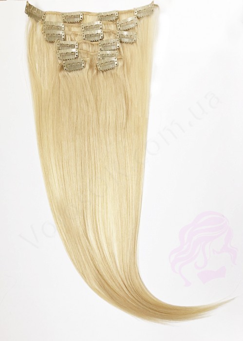Натуральные волосы на заколках 50 см, 7 прядей, светлый блонд (№613)