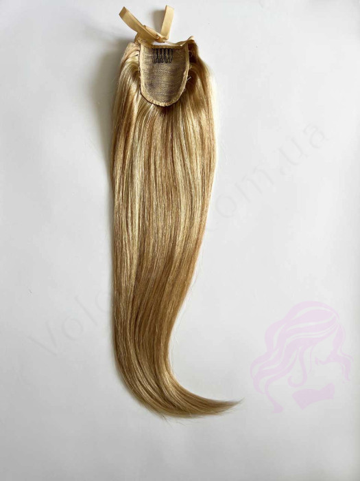 Накладний хвіст з натурального волосся, 50 см, 100г, світло-русяве з меліруванням №18/613