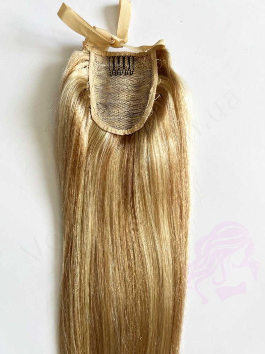 Накладний хвіст з натурального волосся, 50 см, 100г, світло-русяве з меліруванням №18/613