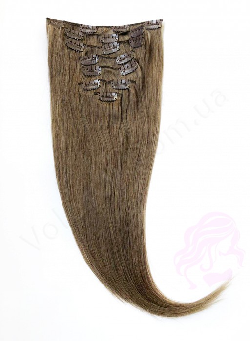 Натуральне волосся на заколках 50 см, 8 пасм, горіх (№08) Натуральне волосся на заколках 50 см, 8 пасм, горіх (№08)