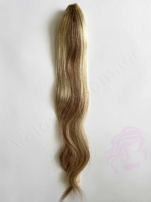 Накладний хвіст з натурального волосся, 50 см, 100 г, русявий з меліруванням 12/613.