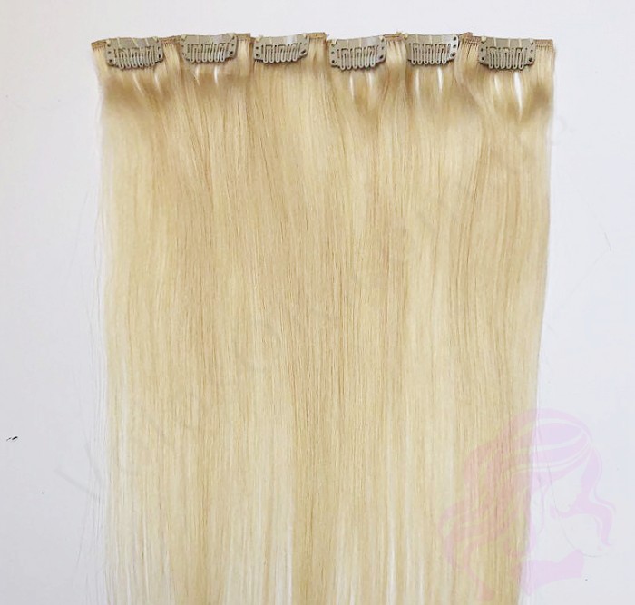 Натуральне волосся на заколках 50 см, 6 пасм, світлий блонд (№613)