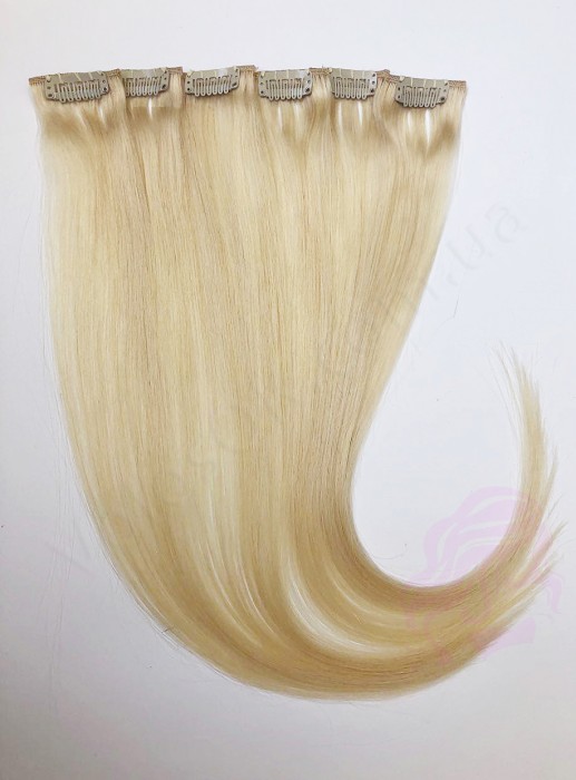 Натуральне волосся на заколках 50 см, 6 пасм, світлий блонд (№613)