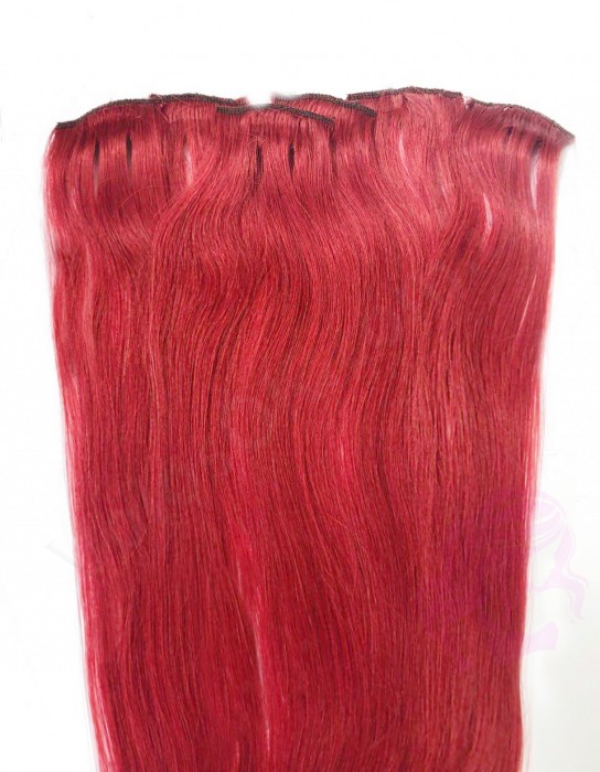 Натуральне волосся на заколках 50 см, 6 пасм, червоне