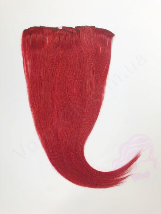 Натуральне волосся на заколках 50 см, 6 пасм, червоне