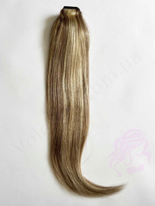 Накладний хвіст з натурального волосся, 50 см, 100г, горіх з меліруванням №08/613