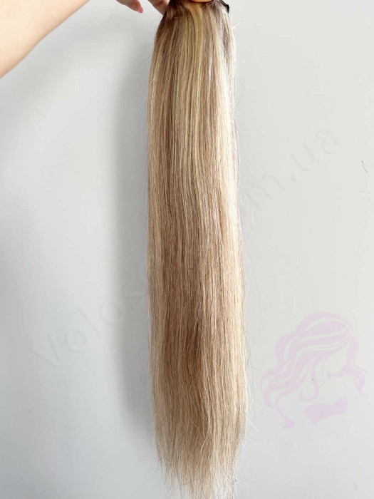 Накладний хвіст з натурального волосся, 50 см, 100г, горіх з меліруванням №08/613